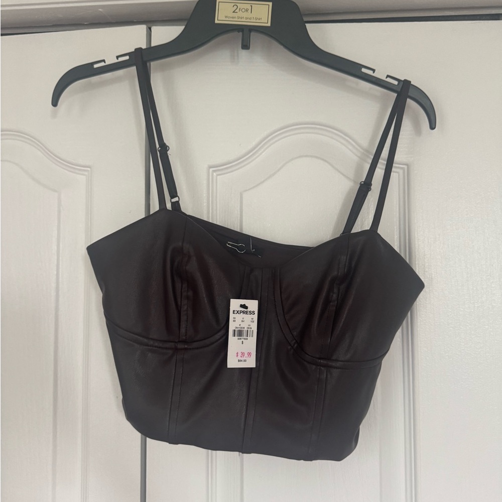 express brown leather crop top